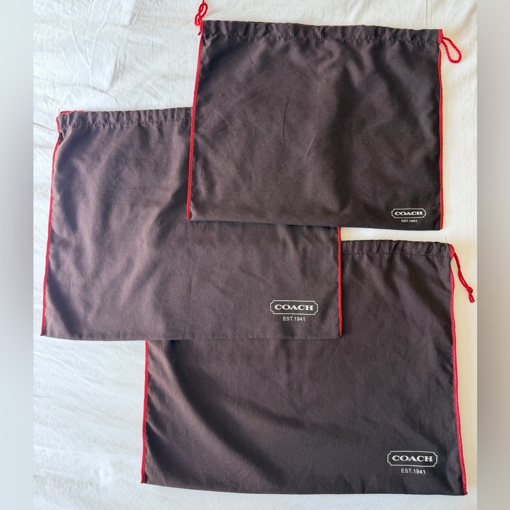Coach Brown Dust Bags with Red Trim - Set of 3